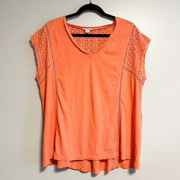 Sundance Eyelet V-Neck Orange Short Sleeve Casual Top Size XXL - Picture 3 of 13